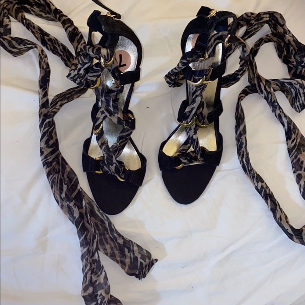 Black with gold buckle stiletto shoes